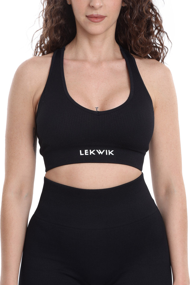 Top sportivo a costine nero modello CIRCE